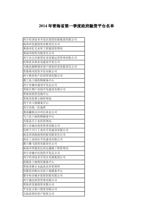 2014年青海省第一季度政府融资平台名单
