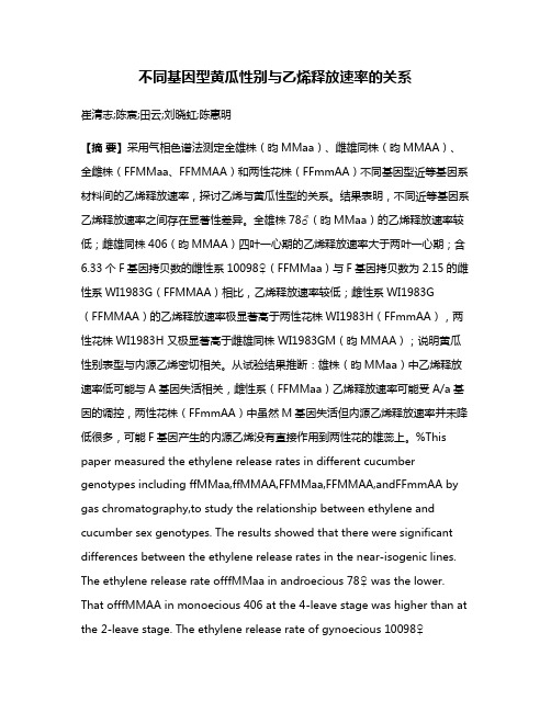 不同基因型黄瓜性别与乙烯释放速率的关系