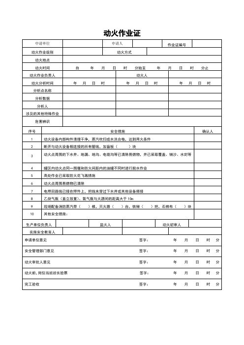 八大危险作业票证