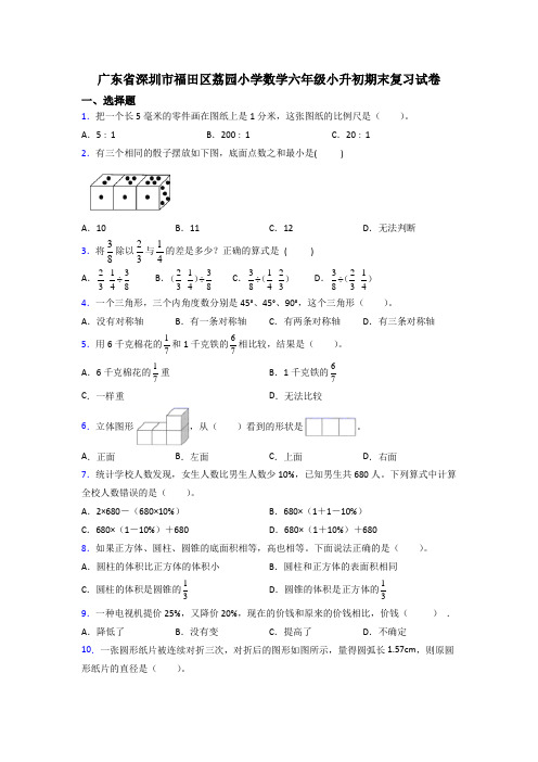 广东省深圳市福田区荔园小学数学六年级小升初期末复习试卷