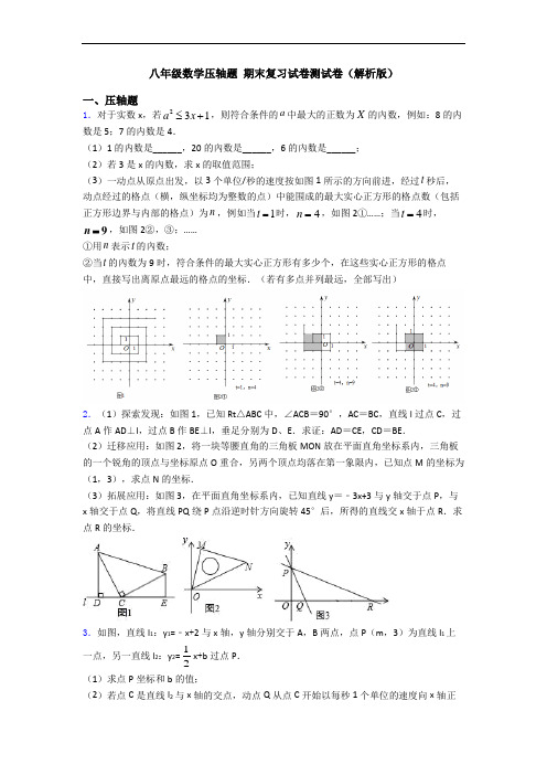 八年级数学压轴题 期末复习试卷测试卷(解析版)