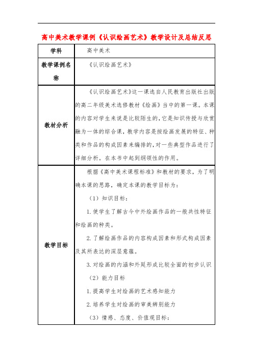 高中美术教学课例《认识绘画艺术》课程思政核心素养教学设计及总结反思