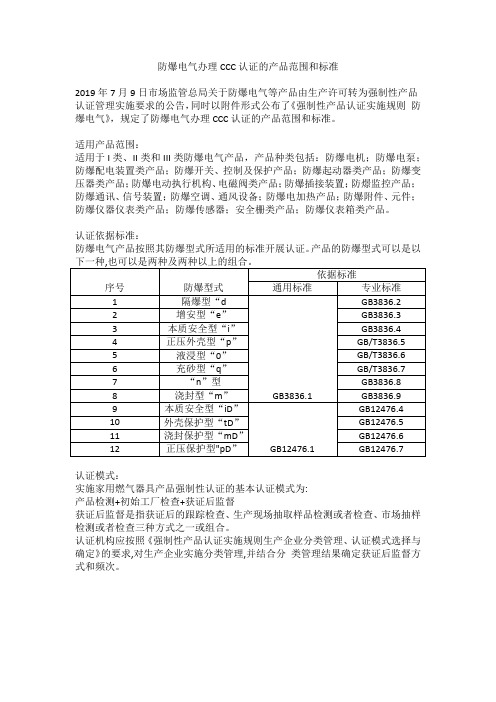 防爆电气办理CCC认证的产品范围和标准