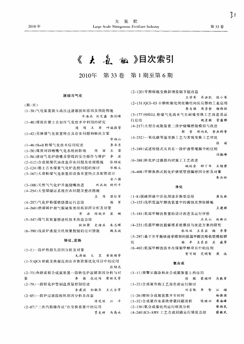 《大氮肥》目次索引2010年第33卷第1期至第6期