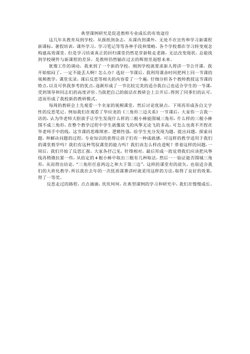 典型课例研究是促进教师专业成长的有效途径