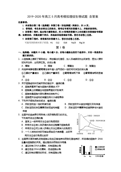 2019-2020年高三5月高考模拟理综生物试题 含答案