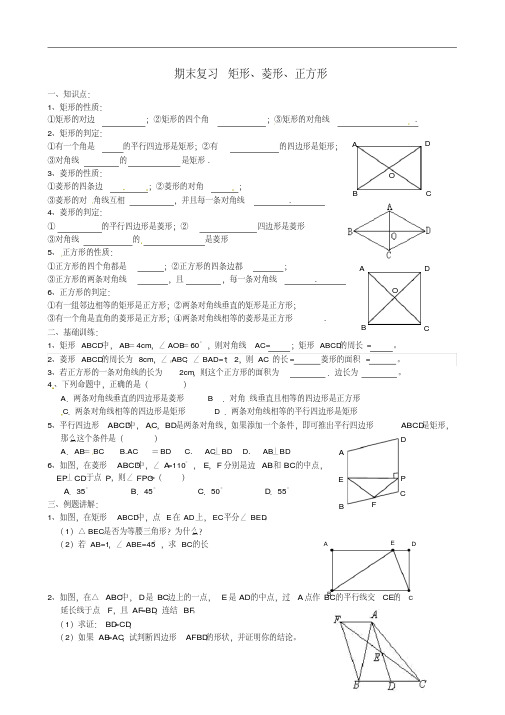 江苏省昆山市2012-2013学年八年级数学上学期期末复习《矩形、菱形、正方形》(无答案)苏科版