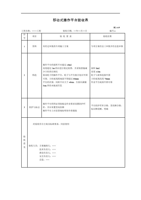 移动式操作平台验收表