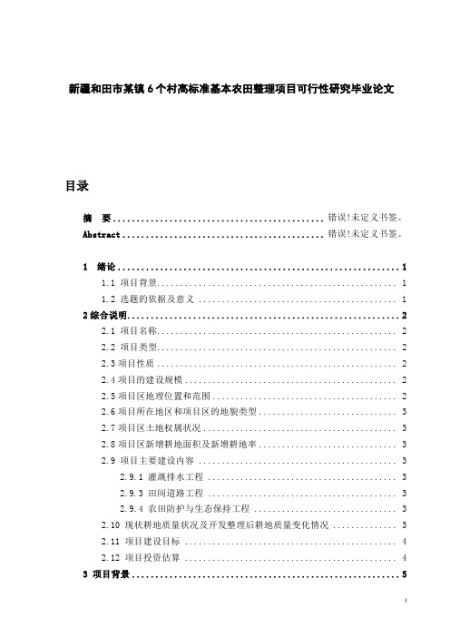 新疆和田市某镇6个村高标准基本农田整理项目可行性研究毕业论文