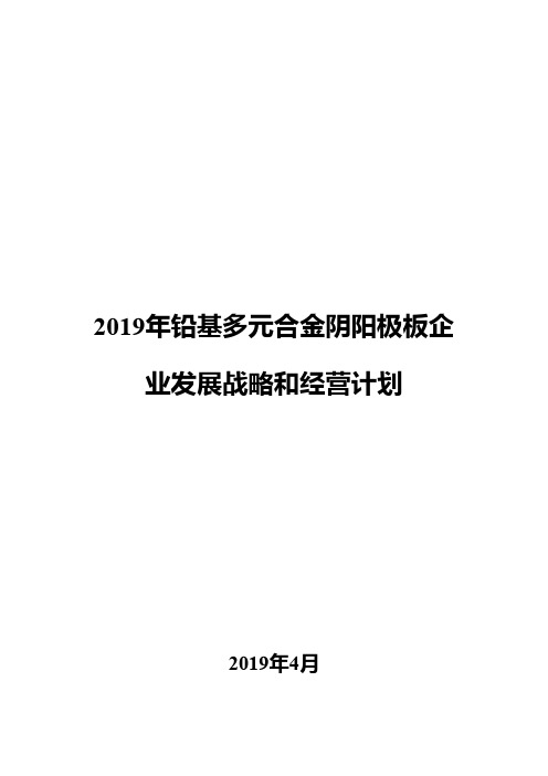 2019年铅基多元合金阴阳极板企业发展战略和经营计划