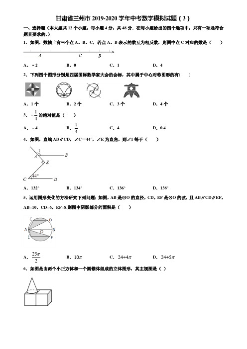 甘肃省兰州市2019-2020学年中考数学模拟试题(3)含解析