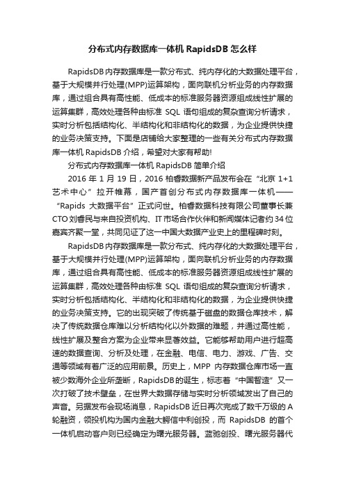 分布式内存数据库一体机RapidsDB怎么样