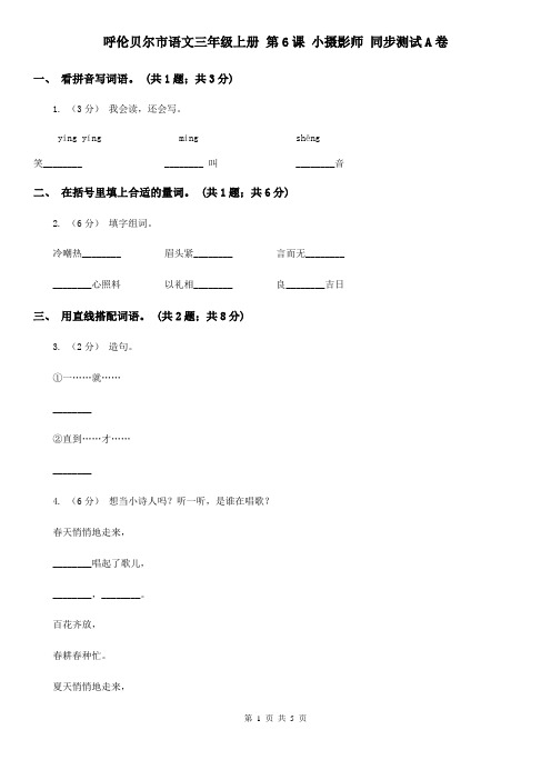 呼伦贝尔市语文三年级上册 第6课 小摄影师 同步测试A卷