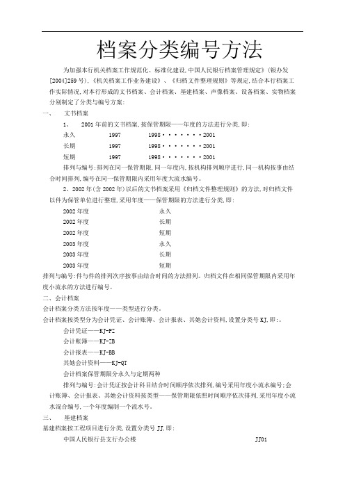 档案分类编号方法