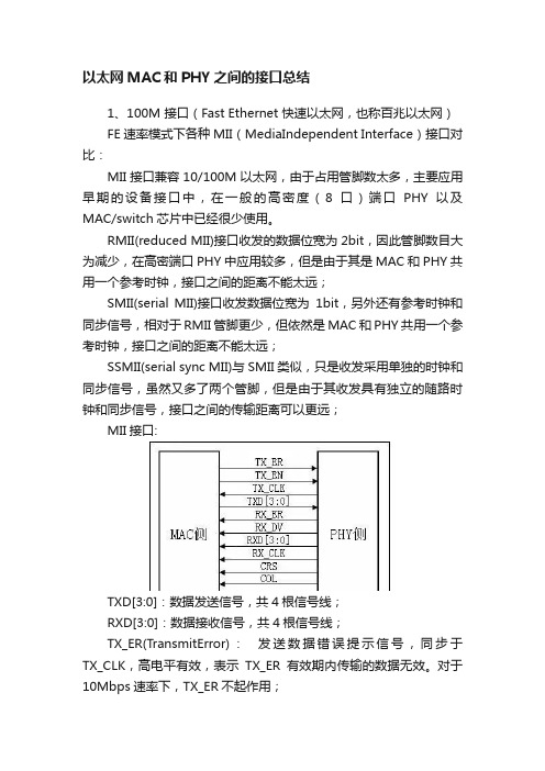 以太网MAC和PHY之间的接口总结