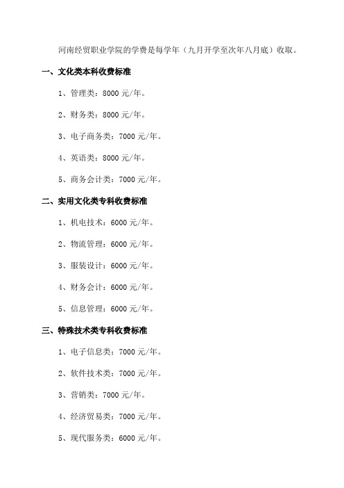 2024河南经贸职业学院学费一年多少钱附各专业收费标准