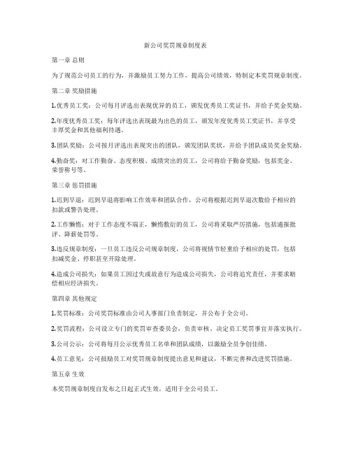 新公司奖罚规章制度表