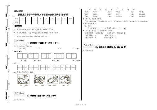 新疆重点小学一年级语文下学期综合练习试卷 附解析