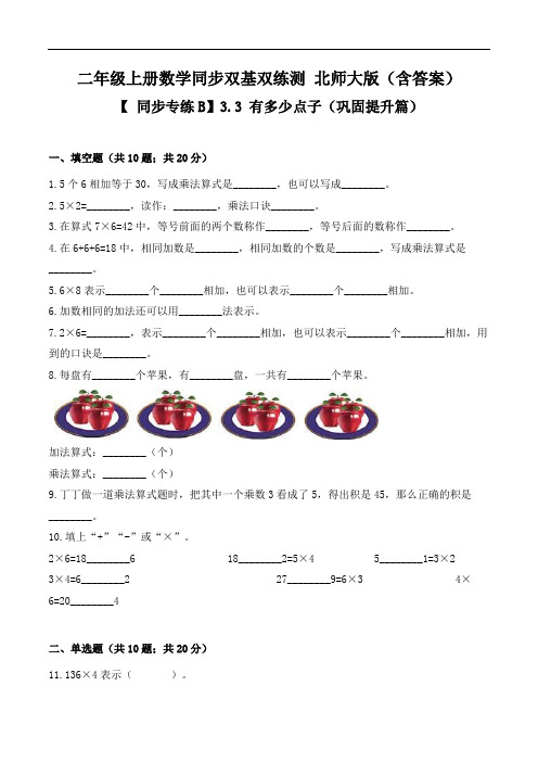 【同步专练B】3.3有多少点子(巩固提升篇)-二年级上册数学同步双基双练测