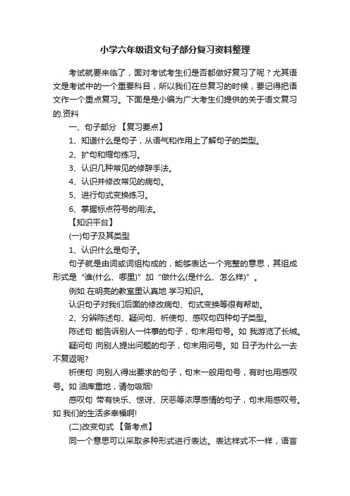 小学六年级语文句子部分复习资料整理