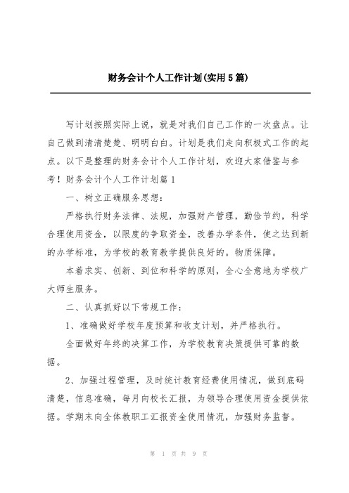 财务会计个人工作计划(实用5篇)