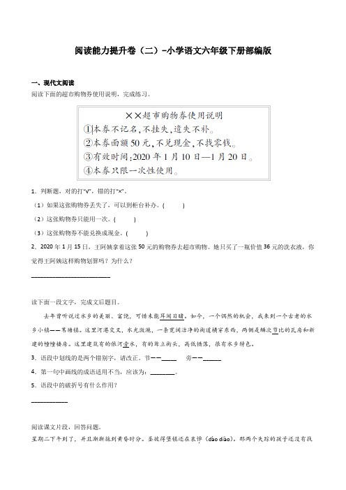 阅读能力提升卷(二)-2022-2023学年语文六年级下册(部编版)