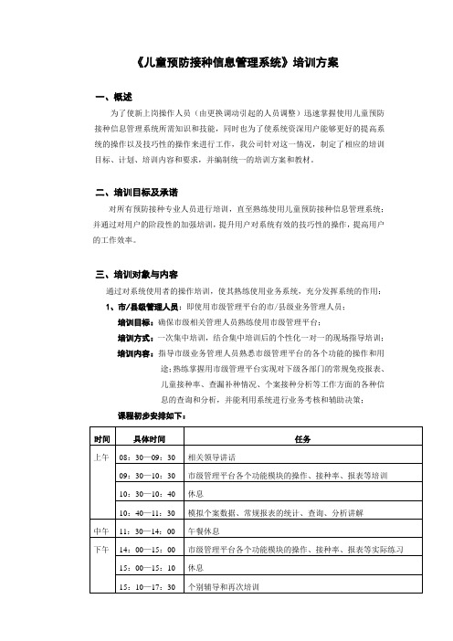 《儿童预防接种信息管理系统》培训方案