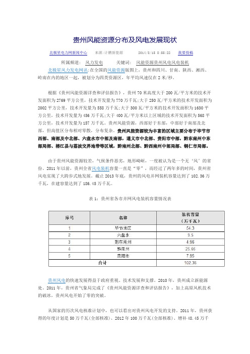 贵州风能资源分布