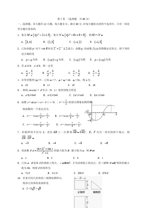 【高三数学】2017届高三数学上学期第四次月考试题 文-宁夏银川一中