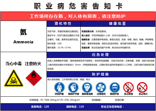 【氨】职业病危害告知卡