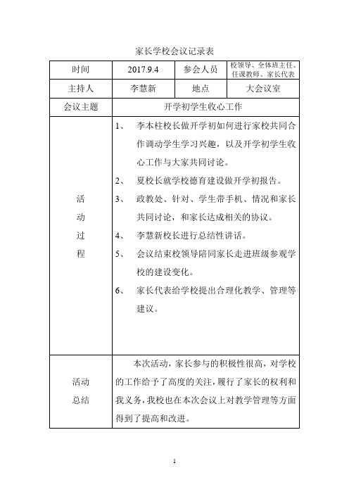 家长学校会议记录表