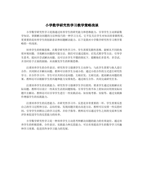 小学数学研究性学习教学策略浅谈