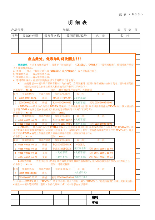 机械制造、装配行业质量管理控制计划、FMEA、过程流程图明细表模板