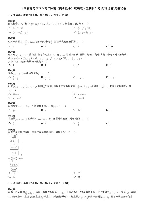 山东省青岛市2024高三冲刺(高考数学)统编版(五四制)考试(培优卷)完整试卷