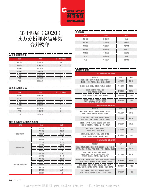 第十四届(2020)卖方分析师水晶球奖合并榜单