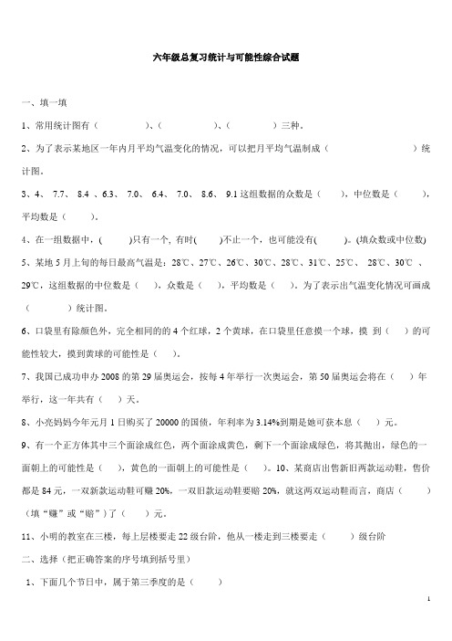 人教版六年级数学总复习《统计与可能性》专项练习题