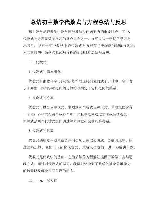 总结初中数学代数式与方程总结与反思