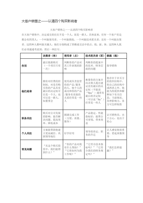 大客户销售之——认清四个购买影响者