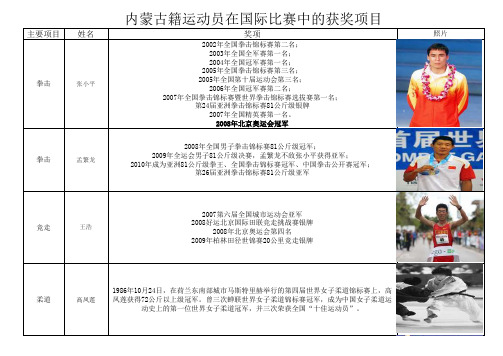 内蒙古籍运动员在国际比赛中的获奖项目