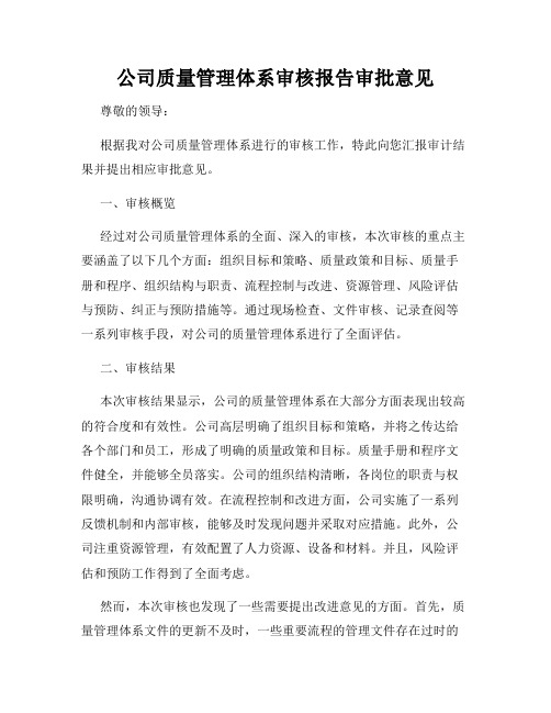 公司质量管理体系审核报告审批意见