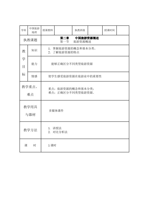 中国旅游资源概述教案