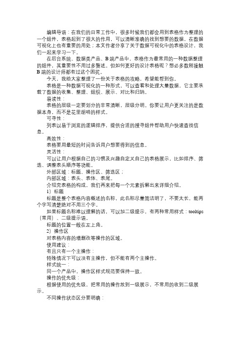 产品经理数据可视化必修课:表格篇