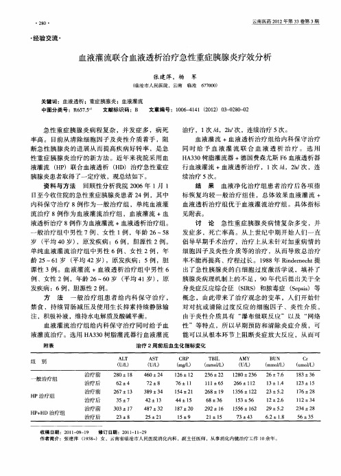 血液灌流联合血液透析治疗急性重症胰腺炎疗效分析