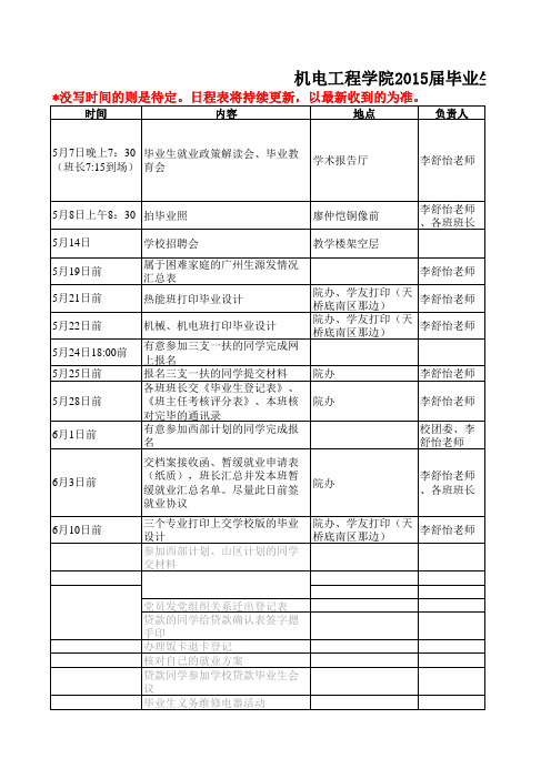 2015届毕业生日程表(持续更新)