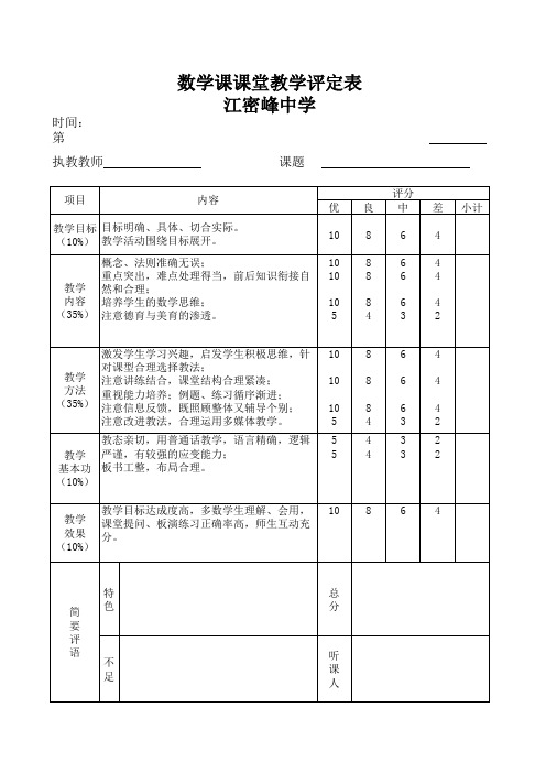 数学课堂教学评价表