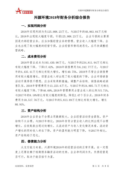 兴源环境2018年财务分析结论报告-智泽华