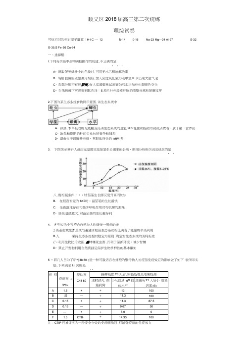 北京市顺义区2018届高三第二次统练理综之生物图片版含答案