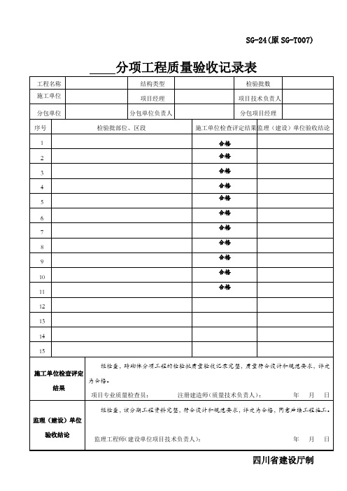 电梯分项工程质量验收记录表