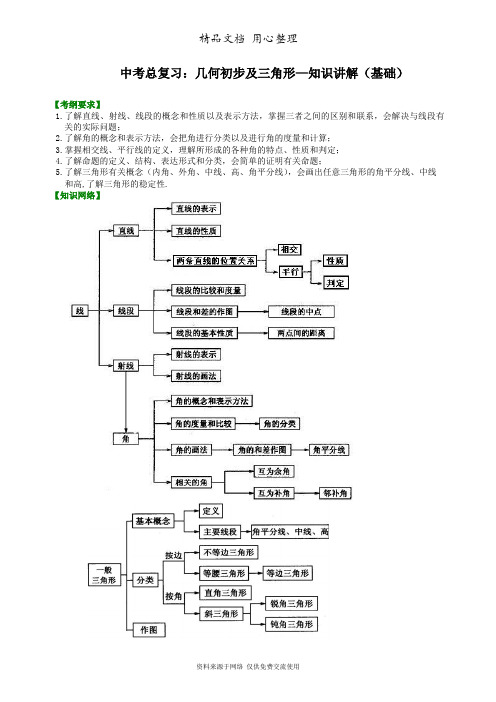 浙教版初中数学初三中考总复习：几何初步及三角形--知识讲解(基础)