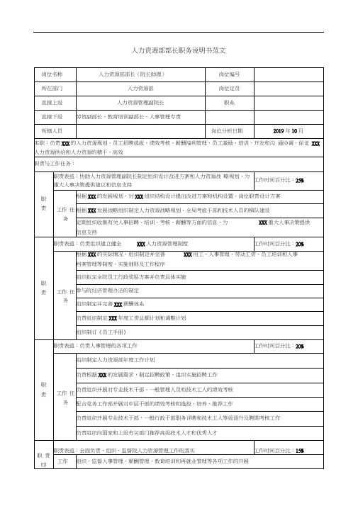 人力资源部部长职务说明书范文